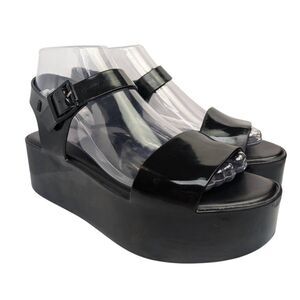 Melissa black jellies platform wedge jelly shiny sandals womens 8